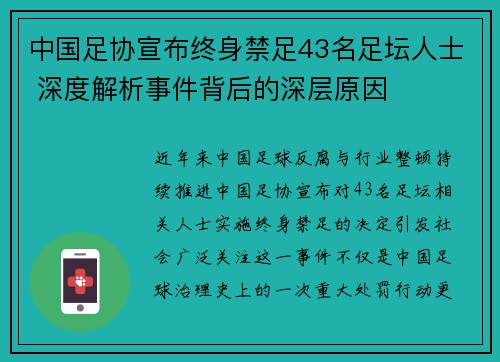 中国足协宣布终身禁足43名足坛人士 深度解析事件背后的深层原因